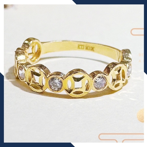 Nhẫn vàng kim tiền nữ 10k, nhẫn kim tiền vàng thật đính đá ngày vía thần tài mã 1286TL43