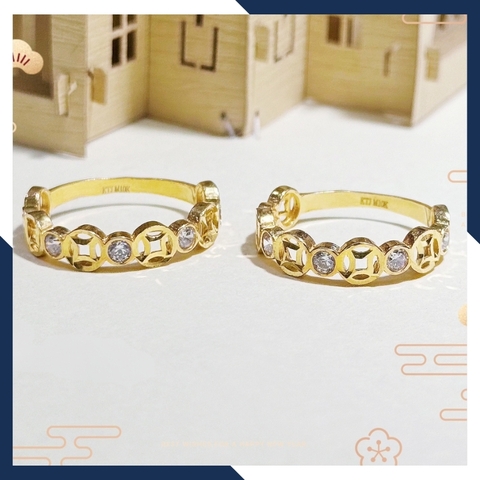 Nhẫn vàng kim tiền nữ 10k, nhẫn kim tiền vàng thật đính đá ngày vía thần tài mã 1286TL43