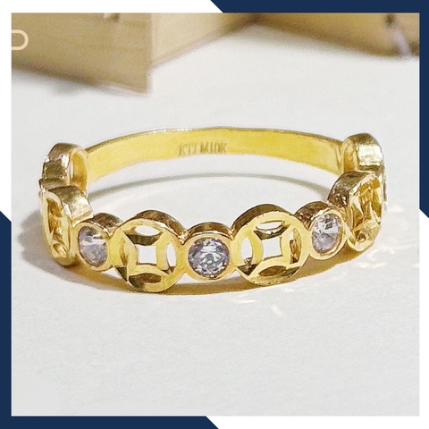 Nhẫn vàng kim tiền nữ 10k, nhẫn kim tiền vàng thật đính đá ngày vía thần tài mã 1286TL43