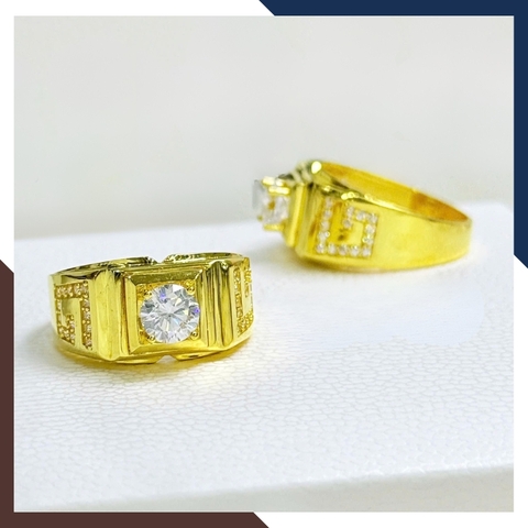 Nhẫn Vàng Nam 10K Đính Hột Đá CZ Trắng Mã NVNA117 – Thiết Kế Mặt Vuông, Bản To Mạnh Mẽ Cho Quý Ông