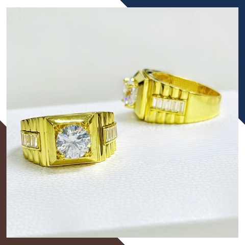 Nhẫn Vàng Nam 10K Đính Hột Đá CZ Trắng Mã NVNA117 – Thiết Kế Mặt Vuông, Bản To Mạnh Mẽ Cho Quý Ông