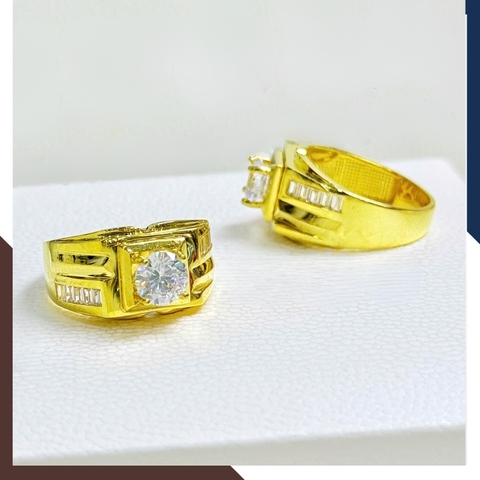 Nhẫn Vàng Nam 10K Đính Hột Đá CZ Trắng Mã NVNA117 – Thiết Kế Mặt Vuông, Bản To Mạnh Mẽ Cho Quý Ông