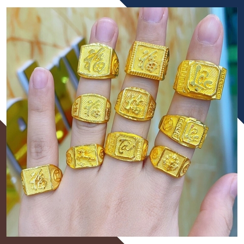 Nhẫn Vàng Nam 24k 9999 2 Chỉ Mặt Chữ Phước - Tài - Lộc Mã NVNA18
