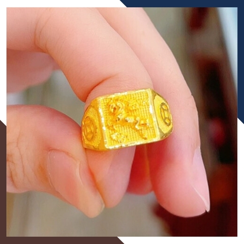 Nhẫn Vàng Nam 24k 9999 2 Chỉ Mặt Chữ Phước - Tài - Lộc Mã NVNA18