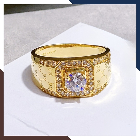 Nhẫn vàng nam 1 chỉ đẹp, nhẫn vàng tây 10k đính hột đá trắng nhô cao mã TL115