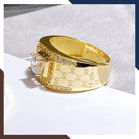 Nhẫn vàng nam 1 chỉ đẹp, nhẫn vàng tây 10k đính hột đá trắng nhô cao mã TL115