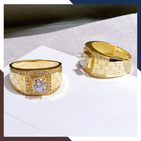 Nhẫn vàng nam 1 chỉ đẹp, nhẫn vàng tây 10k đính hột đá trắng nhô cao mã TL115