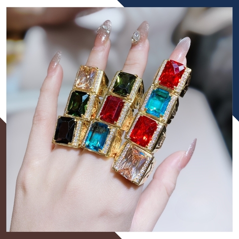 Nhẫn vàng nam đẹp, nhẫn nam 1 chỉ vàng tây 10k mặt vuông đính đá xanh đỏ đen trắng mã TL120