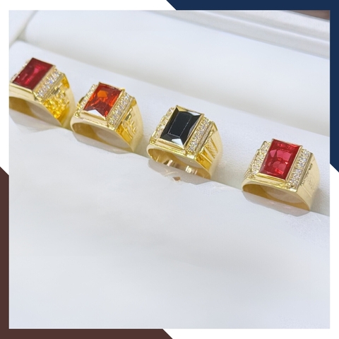 Nhẫn vàng nam 1 chỉ  đẹp, nhẫn nam vàng tây 10k mặt vuông đính hột đá xanh đỏ đen vàng mã TL164