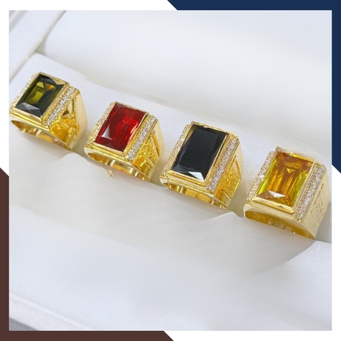 Nhẫn vàng nam 1 chỉ  đẹp, nhẫn nam vàng tây 10k mặt vuông đính hột đá xanh đỏ đen vàng mã TL164