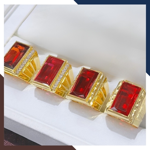 Nhẫn vàng nam 1 chỉ  đẹp, nhẫn nam vàng tây 10k mặt vuông đính hột đá xanh đỏ đen vàng mã TL164