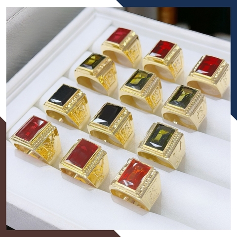 Nhẫn vàng nam 1 chỉ  đẹp, nhẫn nam vàng tây 10k mặt vuông đính hột đá xanh đỏ đen vàng mã TL164
