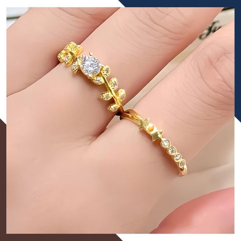 Nhẫn vàng nữ 10K NVN383 – Bst 4 mẫu nhẫn mảnh, phối layering đẹp