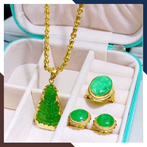 Nhẫn vàng tây 10k đính đá cẩm thạch cho mẹ, phụ nữ trung niên, người lớn tuổi mã TL78-85D30