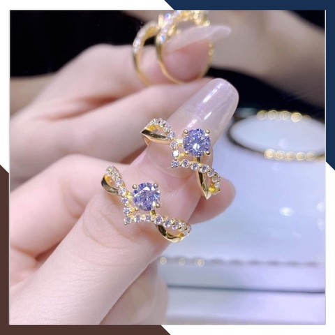 Nhẫn vàng tây 10k đính hột đá trắng kiểu đan chéo đẹp cho nữ mã TL44