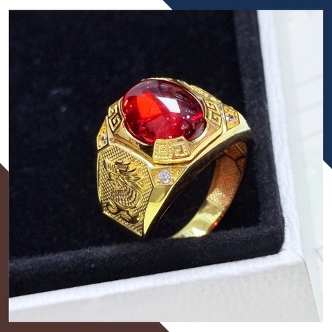 Nhẫn Vàng Tây Nam 10k Đính Đá Đỏ, Đen, vàng NVNA76 – Nhẫn Phong Thuỷ Cho Người Mệnh Hoả, Thuỷ, Kim
