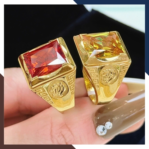 Nhẫn Vàng Tây Nam 10k Đính Đá Đỏ, Đen, vàng NVNA76 – Nhẫn Phong Thuỷ Cho Người Mệnh Hoả, Thuỷ, Kim