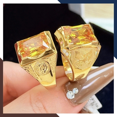 Nhẫn Vàng Tây Nam 10k Đính Đá Đỏ, Đen, vàng NVNA76 – Nhẫn Phong Thuỷ Cho Người Mệnh Hoả, Thuỷ, Kim