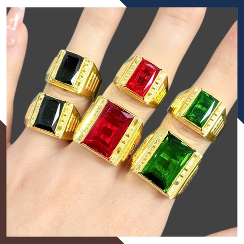 Nhẫn Vàng Tây Nam 10k Đính Đá Xanh/ Đỏ/ Đen Mã NVNA91 – Nhẫn Phong Thuỷ Đẹp, Sang, Chuẩn Gu Phái Mạnh