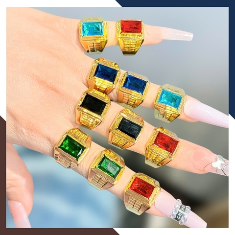 Nhẫn Vàng Tây Nam 10k Đính Đá Xanh/ Đỏ/ Đen/ Vàng NVNA85 – Sang Trọng, Chuẩn Phong Thuỷ