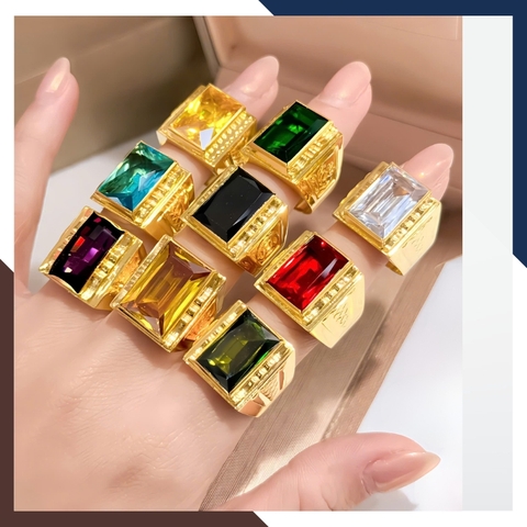 Nhẫn Vàng Tây Nam 10k Đính Đá Xanh/ Đỏ/ Đen/ Vàng NVNA85 – Sang Trọng, Chuẩn Phong Thuỷ