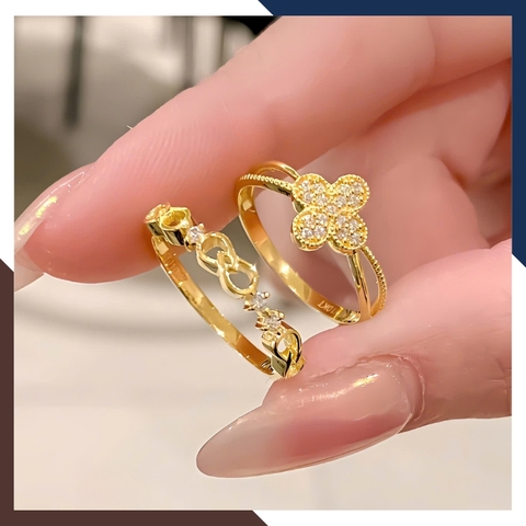 Nhẫn Vàng Tây Nữ 10k Bản Mỏng, Thiết Kế Vô Cực NVN309 –  Phù Hợp Layering & Đeo Ngón Trỏ