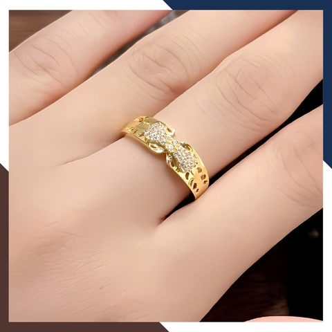 Nhẫn Vàng Tây Nữ 10k Hình Nơ Đính Đá CZ NVN298 - Bản Vừa Đục Lỗ Cá Tính