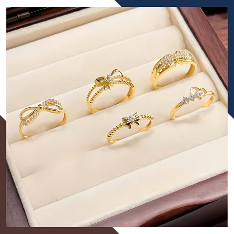 Nhẫn Vàng Tây Nữ 10k Hình Nơ Đính Đá CZ NVN298 - Bản Vừa Đục Lỗ Cá Tính