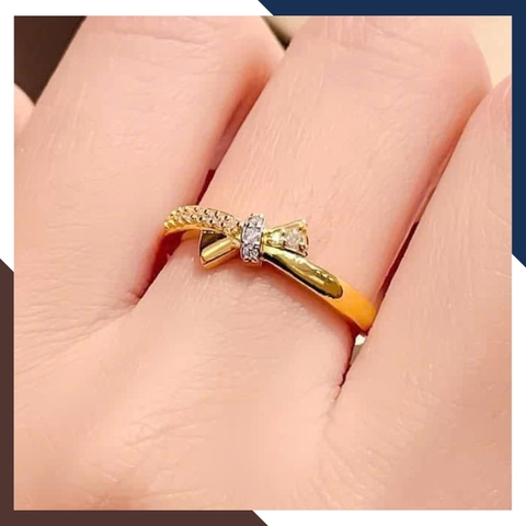 Nhẫn vàng tây nữ 10k hình nơ đính đá CZ duyên dáng và nữ tính NVN295