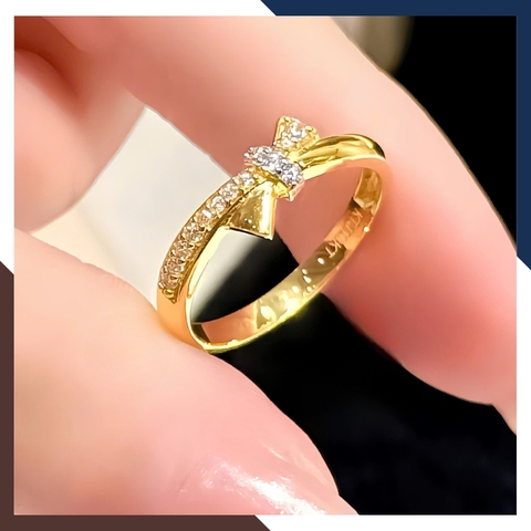 Nhẫn vàng tây nữ 10k hình nơ đính đá CZ duyên dáng và nữ tính NVN295