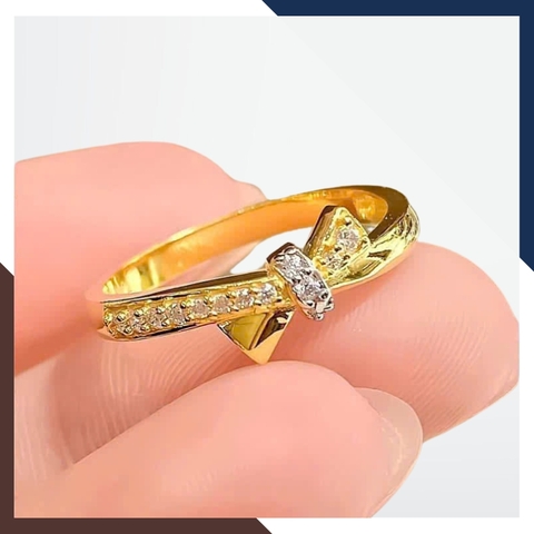 Nhẫn vàng tây nữ 10k hình nơ đính đá CZ duyên dáng và nữ tính NVN295