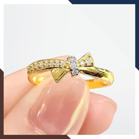 Nhẫn vàng tây nữ 10k hình nơ đính đá CZ duyên dáng và nữ tính NVN295