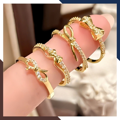 Nhẫn Vàng Tây Nữ 10K Hình Nơ NVN377 – Thiết Kế Thanh Mảnh, Sang Trọng, Dễ Phối Layering