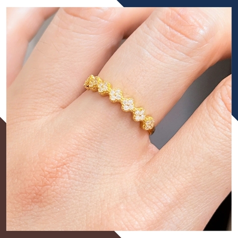 Nhẫn Vàng Tây Nữ 10k NVN288 – Bản Mảnh Đính Đá CZ Hình Cỏ 4 Lá May Mắn, Sang Trọng