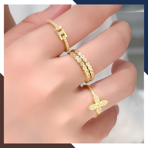Nhẫn vàng tây nữ 10K NVN373 – Bst 3 mẫu nhẫn mỏng dễ phối layering, giá dưới 2 triệu