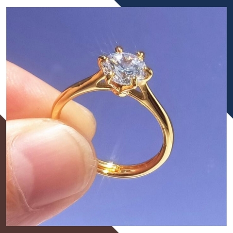 Nhẫn vàng tây nữ 10k thân trơn đính đá, nhẫn vàng cầu hôn đẹp đơn giản mã 750TL25