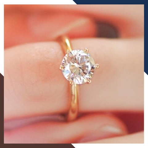 Nhẫn vàng tây nữ 10k thân trơn đính đá, nhẫn vàng cầu hôn đẹp đơn giản mã 750TL25