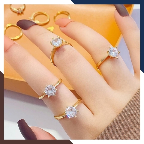 Nhẫn vàng tây nữ 10k thân trơn đính đá, nhẫn vàng cầu hôn đẹp đơn giản mã 750TL25