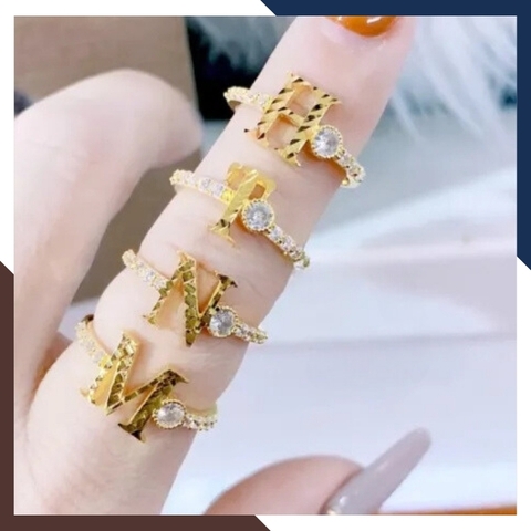 Nhẫn vàng tây nữ đẹp đơn giản, nhẫn vàng chữ cái 10k mã 1436TL48