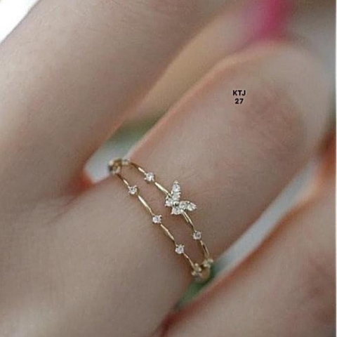 Nhẫn vàng tây nữ 10k hình bướm mã NVNU08 – Bản mảnh 2 vòng, phù hợp đeo ngón trỏ