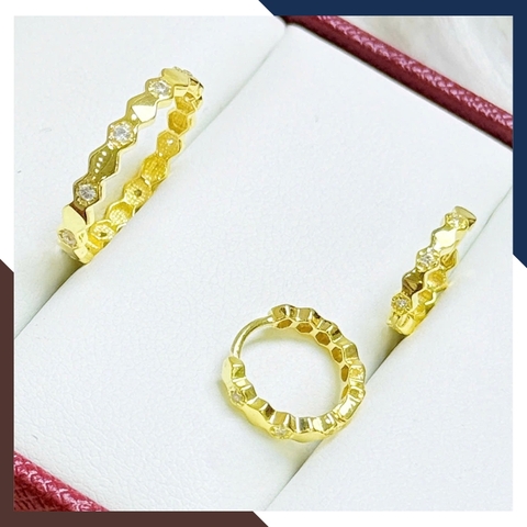 Nhẫn vàng tây nữ NVN308 bản mỏng hình lục giác tổ ong cá tính – Hợp đeo ngón trỏ, đeo nhiều lớp layering