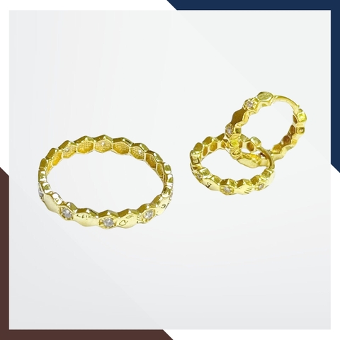 Nhẫn vàng tây nữ NVN308 bản mỏng hình lục giác tổ ong cá tính – Hợp đeo ngón trỏ, đeo nhiều lớp layering