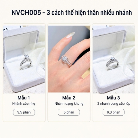 Nhẫn Cầu Hôn Vàng Trắng 10K NVCH005 – Thân Nhiều Nhánh, 3 Mẫu Thiết Kế