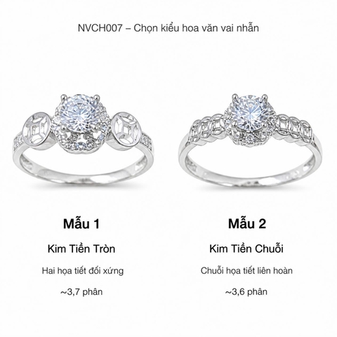 Nhẫn Cầu Hôn Vàng Trắng 10K NVCH007 – Halo Kim Tiền, 2 Mẫu Thiết Kế