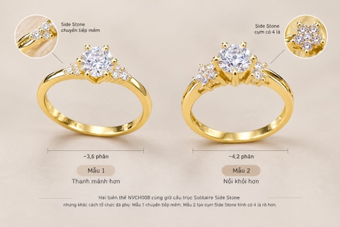 Nhẫn Cầu Hôn Vàng 10K NVCH008 – Solitaire Side Stone, 2 Mẫu Thiết Kế