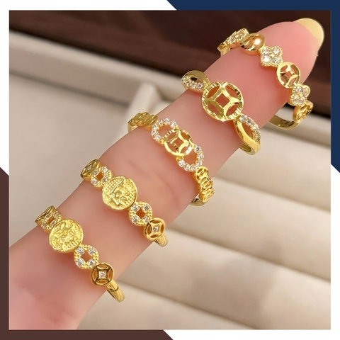 Nhẫn Kim Tiền Vàng 10K Nữ Dáng Gọn NVNU447 – 5 Thiết Kế Dễ Phối Trang Phục