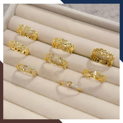Nhẫn Kim Tiền Vàng 10K Nữ Dáng Gọn NVNU447 – 5 Thiết Kế Dễ Phối Trang Phục
