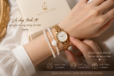 Vòng Tay Ngọc Trai Đeo Quấn 2 Vòng Phối Charm Hoa Hồng Khảm Trai VTNT61 – Thanh Lịch, Nữ Tính