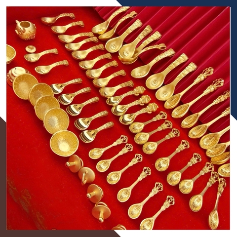 Bộ Bát Đũa Vàng Ta 24K 9999 QTV32 – Kỷ Vật Thôi Nôi Cho Bé | Ngọc Trai Anchi