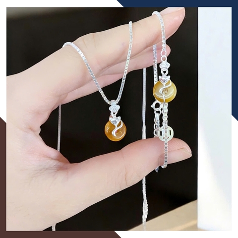 Set Dây Chuyền, Lắc Tay Phúc Lộc Tình Hồ Ly Bạc Ôm Đồng ĐIếu VTDPT32 –  Xoay Chuyển Cung Vận, Hạnh Phúc Vẹn Tròn